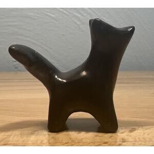 Vintage Santa Clara Pueblo Black Pottery Cat Figurine Handmade Feline Kitty
